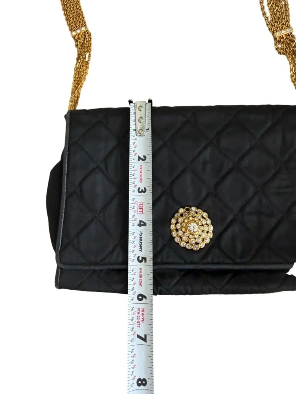 CHANEL Vintage Matelasse Black Silk Leather Rhinestone Chain Shoulder Bag